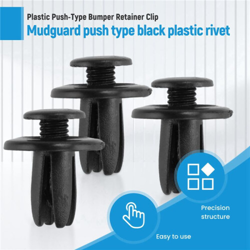 100 Pcs Car  Push Type Black Plastic Rivets Fastener 6mm Hole 1