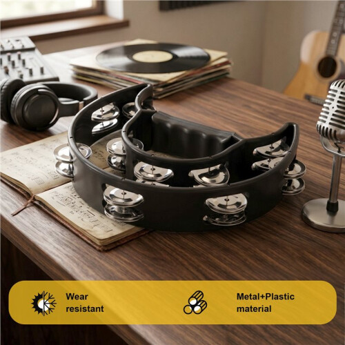 Compact Double Half Moon Music Tamburello Percussioni Tamborine Drum Durable 2