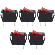 AC 16A/250V 20A/125V Red Light Illuminated Off SPST Boat Rocker x 5 Pcs