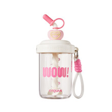 Durable PC Straw Cup With Portable Handle Manual-White pink