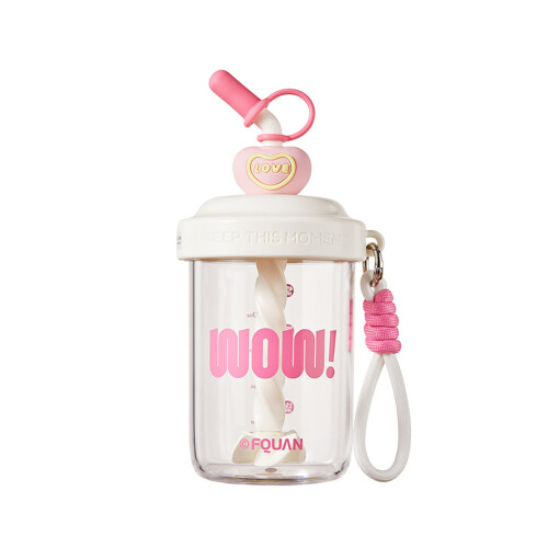 Durable PC Straw Cup With Portable Handle Manual-White pink