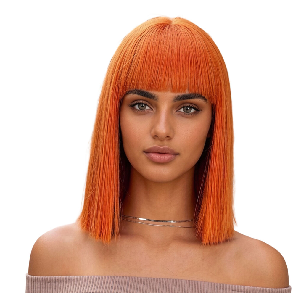 Short Straight Hair Wigs Heat Resistant Fiber Hairpiece-Orange