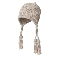 Trendy Cable Knit Hat Fringe Detail Warm And Breathable-Beige