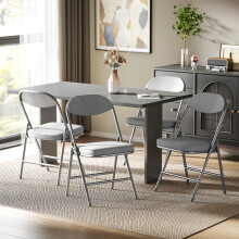 (Grey) HOMCOM Folding Chairs Set of 4 with Cushioned Seat, Steel Frame