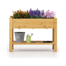 Canteiro de jardim elevado de madeira com prateleira e furos de drenagem, 120x60x81 cm