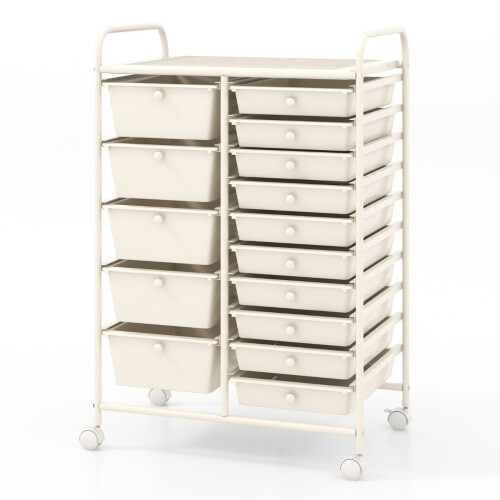 Mobile Storage Cart with 15 Stackable Drawers, White