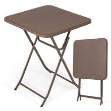 Kokoontaittuva rottinkityylinen pöytä 60x60cm HDPE-tasolla