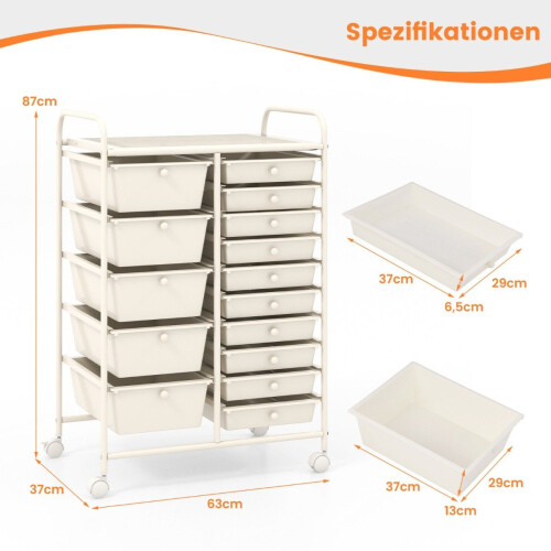 Mobile Storage Cart with 15 Stackable Drawers, White 1