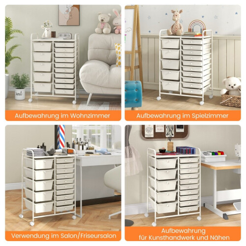 Mobile Storage Cart with 15 Stackable Drawers, White 2