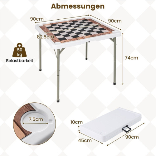 Folding Chess Table with Removable Mat & Cup Holders 1