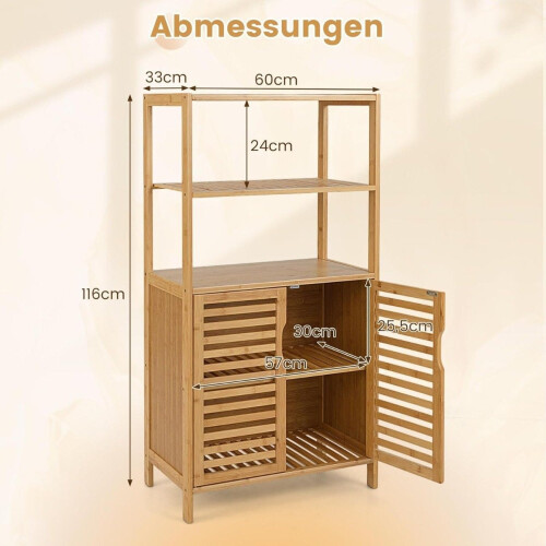 Libreria in bambù con ante, 4 ripiani, 60x33x116 cm 1