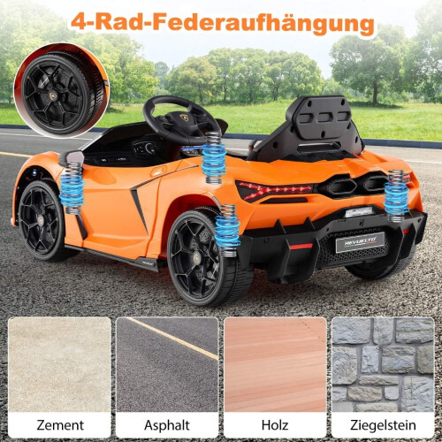 12V Elektroauto für Kinder mit LED-Leuchten - Orange 2