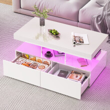 White Coffee Table LED High Gloss Rectangle Table