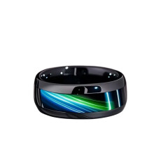 Neuer Herrenring aus Edelstahl – mit blauem Tigerauge eingelegt, mit kugelförmiger Oberfläche und schwarz-blauem Aurora-Finish (Größe
