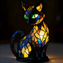 Tischlampe „Katze“ (1 Stück), Modell: Katze mit wedelndem Schwanz, Kunstharzfigur mit LED-Beleuchtung.