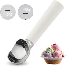 Podgrzewana łyżka do lodów z akumulatorem – elektryczna łyżka z wyświetlaczem LED, podgrzewa do 70C, 60 ml, wodoodporna (IP67), biał