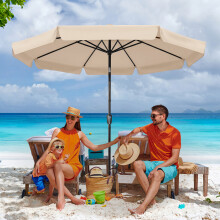 (Beige) 3M Garden Parasol Outdoor Patio Sunshade Umbrella With Extra Shade