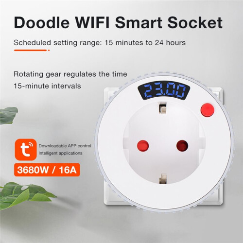 Tuya WLAN--Steckdose mit Digitaler Anzeige, Countdown-Timer, Drehschalter, 15 Min. - 24 Std., 23 Std. 59 Min., EU-Stecker 1
