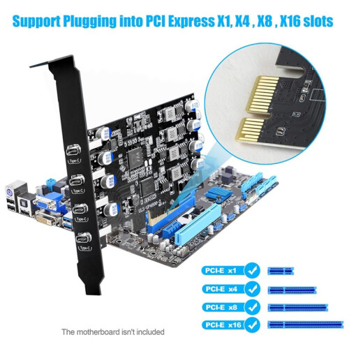 4  USB PCIE Card (4X Type C) PCIe USB 3.0 Expansion Card with Low Profile Bracket for Desktop PC, Data Only 2