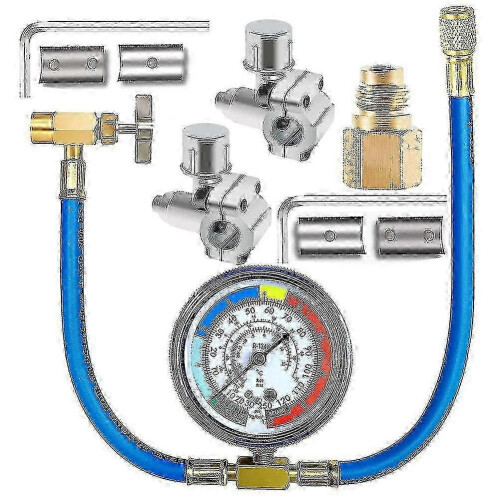 Autokoelmiddelvulset met R134a en manometer