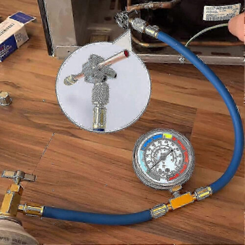 Autokoelmiddelvulset met R134a en manometer 1