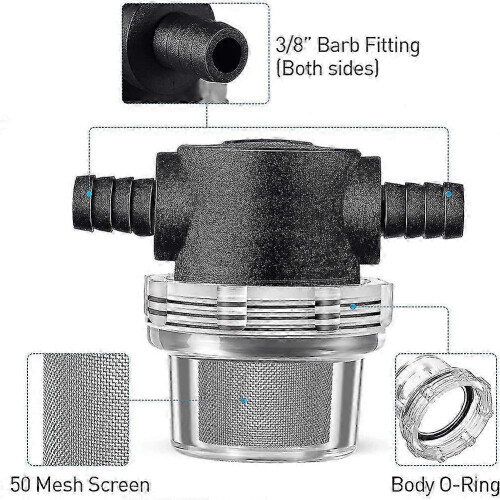DC-waterpompfilter, 3/8 inch inline slangtulefilter 2