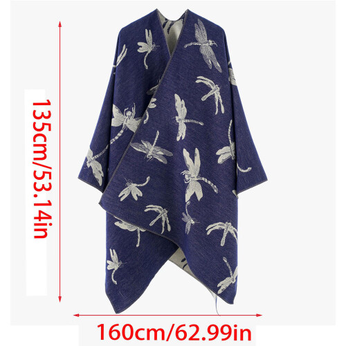 Oversized Warm Shawl Wrap Reversible for Women Warm-Navy Blue 1