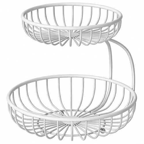 Double Layer Fruit Basket Organizers Durability Iron-White