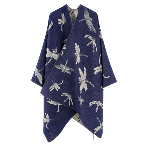 Oversized Warm Shawl Wrap Reversible for Women Warm-Navy Blue