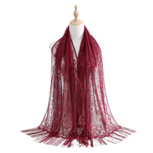 Lace Trim Headscarf Breathable Lightweight-Burgundy 160x65cm