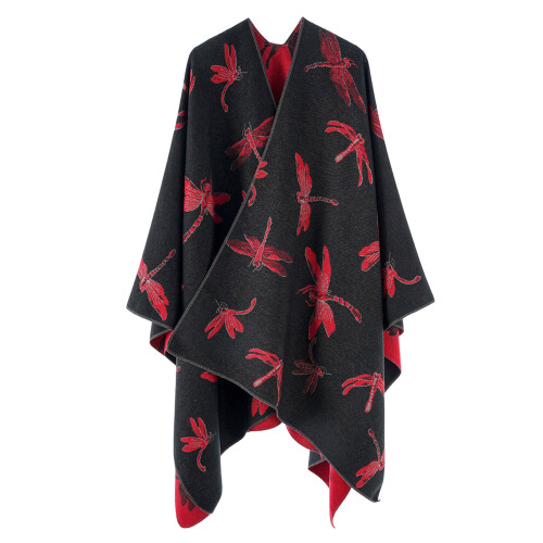 Oversized Warm Shawl Wrap Reversible for Women Warm-black red