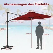 Guarda-chuva externo de 300 cm, inclinação ajustável, rotação de 360