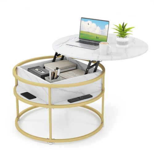 Lift-Top Coffee Table with Hidden Storage, Adjustable Height 1