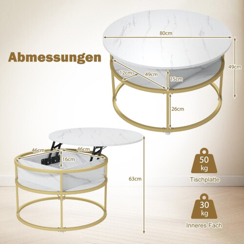 Lift-Top Coffee Table with Hidden Storage, Adjustable Height 2