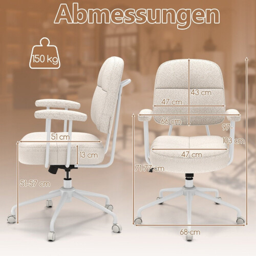 Ergonomic Office Chair with Armrests & Wheels, Beige 2