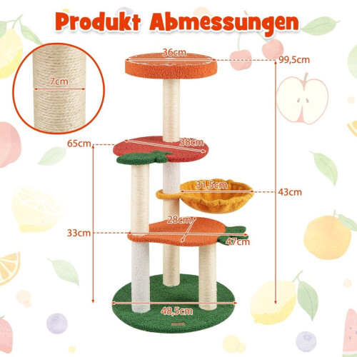 Árvore para gatos com tema de frutas, 100 cm, postes de arranhar de sisal 1