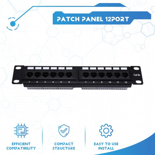 Patch Panel 12Port CAT5e 10G Support 1U Network Patch Panel UTP 19inch Wallmount or Rackmount Punch Down Block for CAT5e 1