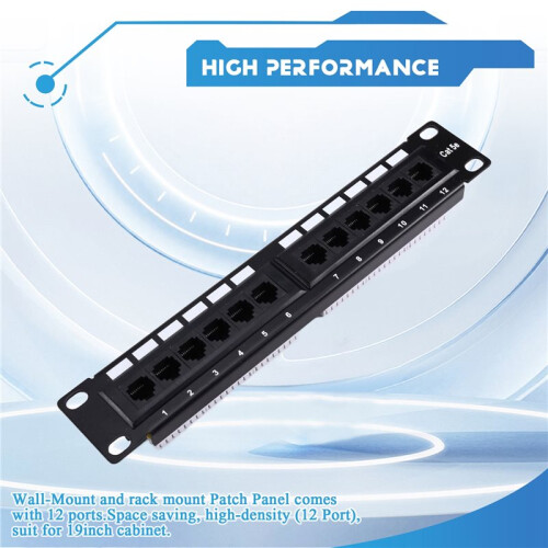 Patch Panel 12Port CAT5e 10G Support 1U Network Patch Panel UTP 19inch Wallmount or Rackmount Punch Down Block for CAT5e 2