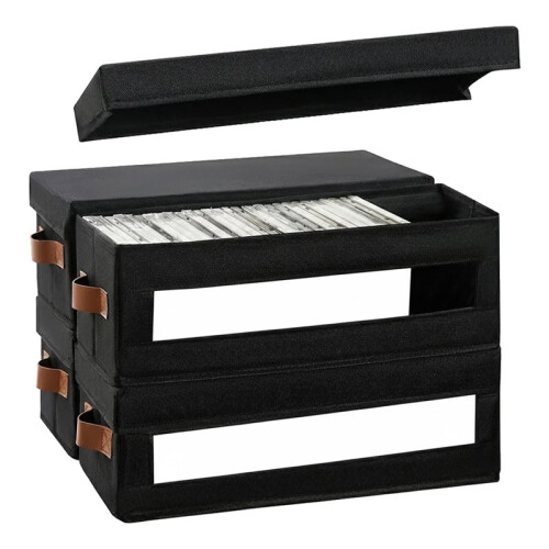 CD Storage Box with Visible Window, Stackable CD Case Holder with Dustproof Lid and Handles 2