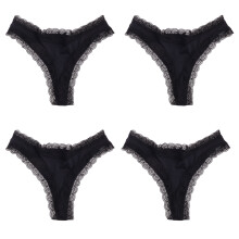 Calcinha fio dental feminina, com laço de renda, cintura baixa, respirável, sem costura, com design em V e renda floral. Modelo tanga sexy com