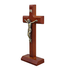 Religious Christian Standing Crucifix with-Bronze brown wood