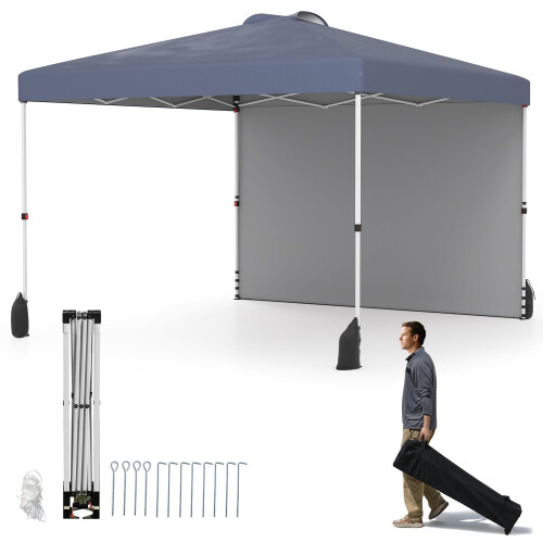 3 x 3 m Pop-Up Pavilion with Sidewall, Portable, Grey