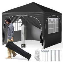 3x3 m Pop-Up Gazebo with 4 Removable Walls, Black