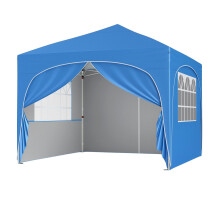 3x3 m Pop-Up-katosteltta, 4 irrotettavaa seinää, sininen