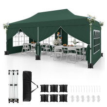 3x6m Green Pop-Up Canopy Tent with 6 Removable Walls