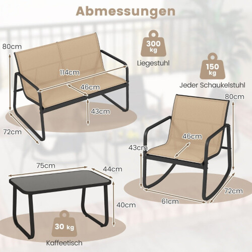 4-teiliges Gartenmöbel-Set mit sanfter Wippbewegung 1