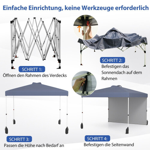 3 x 3 m Pop-Up Pavilion with Sidewall, Portable, Grey 2
