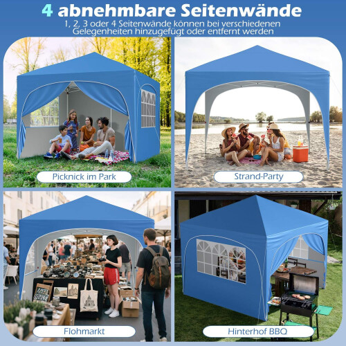 3x3 m pop-up baldakin telt, 4 avtakbare vegger, blå 2