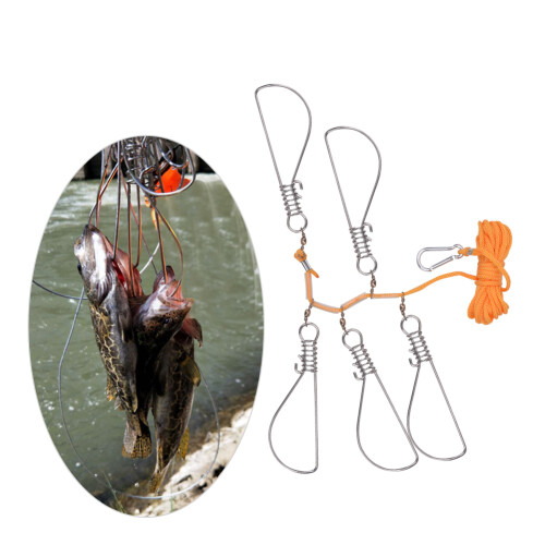 Stainless Stringer Silver 5m Cable, 5 Lock Snaps