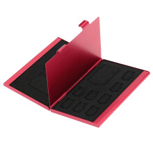12 in 1 Aluminium Opbergdoos Tas Geheugenkaart Houder Portemonnee Grote Capaciteit voor 4 X Micro- SDHC SDXC MMC 8 X TF SIM-Kaart (Rood)